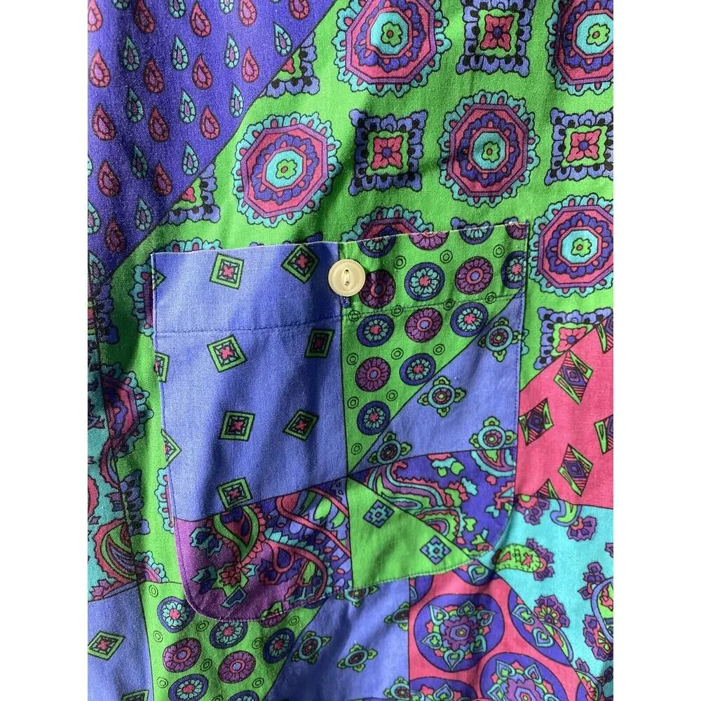 Vintage Chaps Ralph Lauren Top Shirt Womens M Paisley Colorblock Blue Green